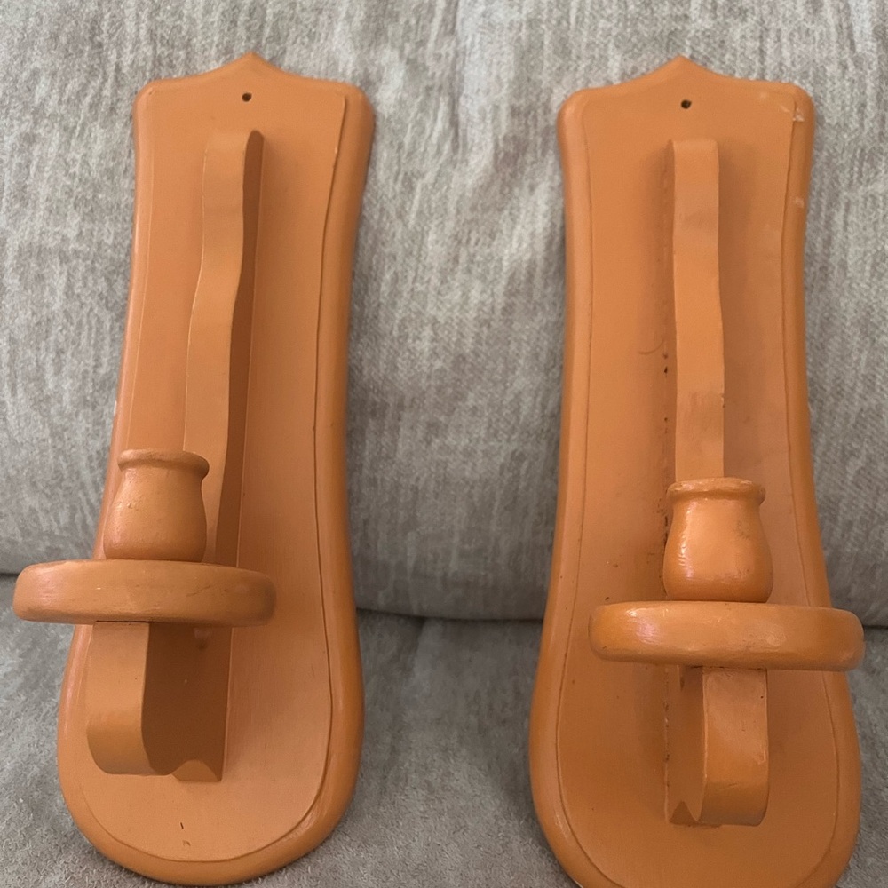 Vintage MCM wood  Wall Candle Holders